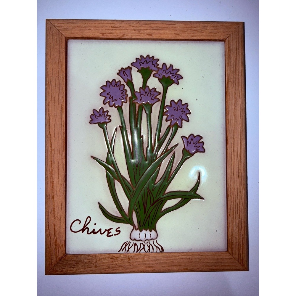 Chives Hand‎ Painted Decorative Tile Herb Kitchen Design Framed